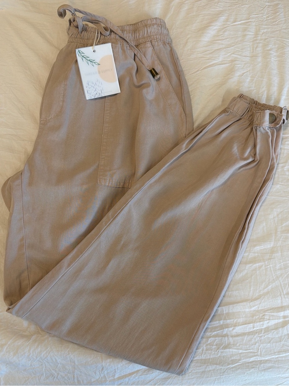 Thread & Supply Soft Taupe Drawstring Joggers Linen Blend